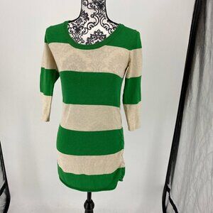 Pink Rose Cream And Green Striped Long Sweater Tunic. 3/4 Sleeves. Sz Small